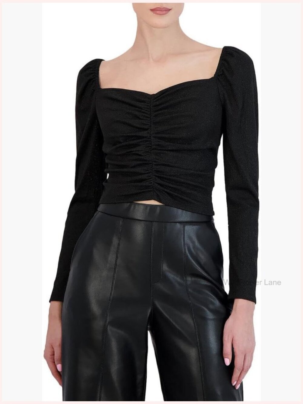 Fitted Long Sleeve Top Ruched Bodice Sweetheart Neck